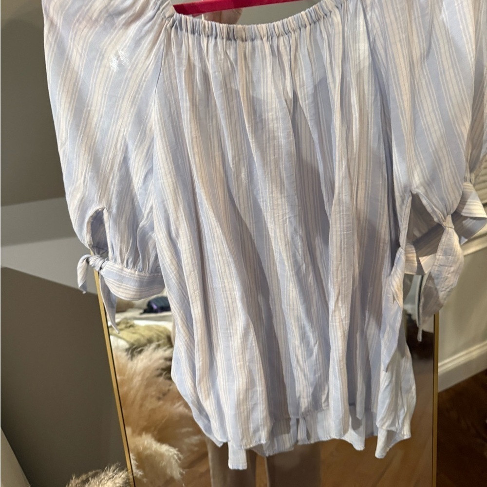 LC Lauren Conrad Light Blue Striped Blouse - Picture 7 of 7